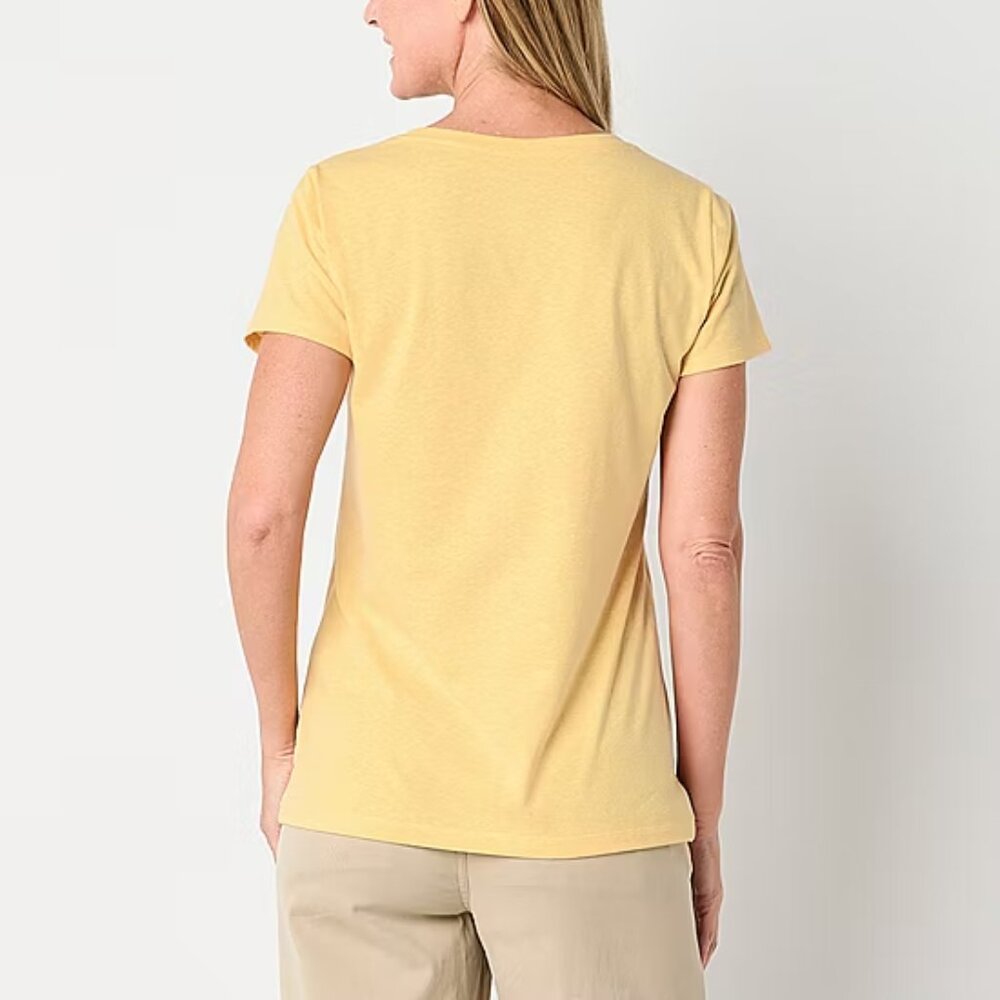 St. John's Bay Womens Crew Neck Short Sleeve T-Shirt, Flower Daisy Print, Yellow - Picture 2 of 4